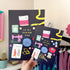 Navy In My Sewing Era A4 and A5 print  featuring colourful vintage sewing tools and accessories.